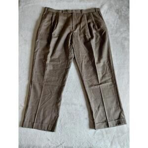 Lauren Ralph Lauren Mens 42x30 Brown Houndstooth Pleated Cuffed Wool Dress Pants